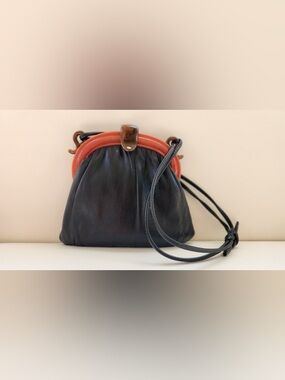 Vintage Black Leather Crossbody Bag with Rust/Tortie Accents